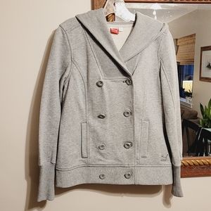 Like New Puma Heather Grey Hooded Sweatshirt  Jacket Button Down Hoodie